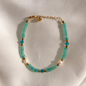 18KGF Wide Stone Bracelet Freshwater Pearl Jewelry Gift