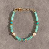 18KGF Wide Stone Bracelet Freshwater Pearl Jewelry Gift