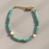 18KGF Wide Stone Bracelet Freshwater Pearl Jewelry Gift