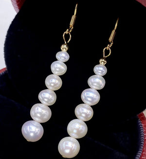 18kGP Pearl Long Earrings Round Face Slim Earrings