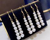 18kGP Pearl Long Earrings Round Face Slim Earrings