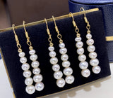 18kGP Pearl Long Earrings Round Face Slim Earrings