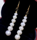 18kGP Pearl Long Earrings Round Face Slim Earrings