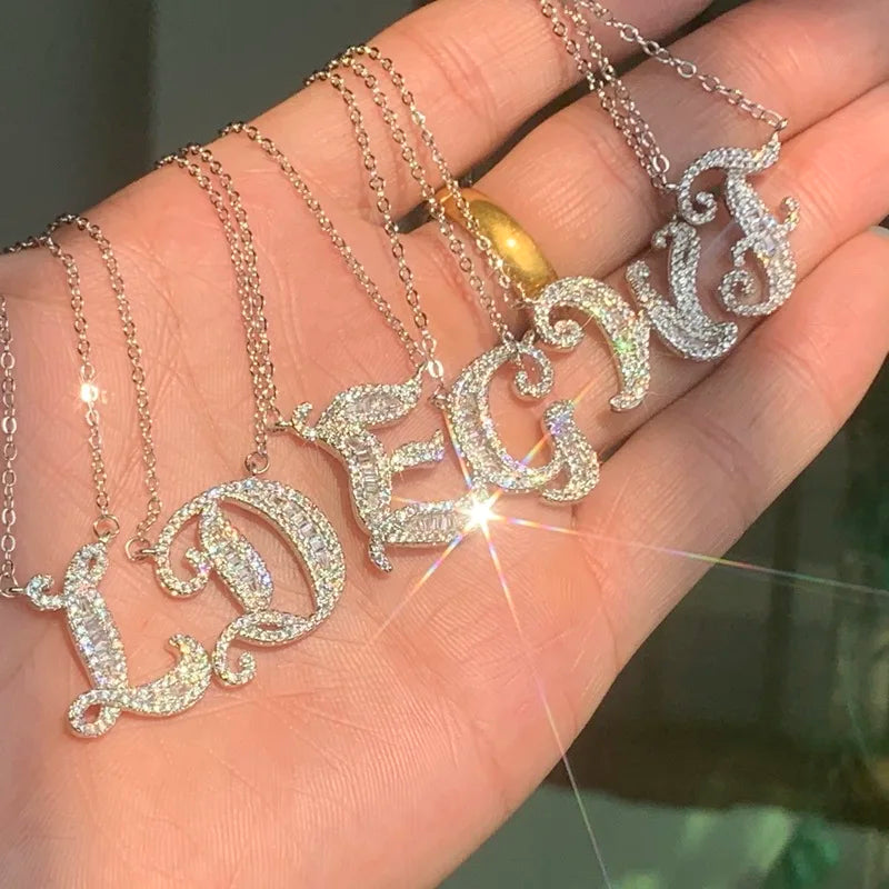26 Letters Pendants AAAAA Cz 925 Sterling Silver Wedding Pendant Necklace
