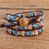 3X Strand Leather Wrap Bracelet Natural Stone Wristband Cuff Bohemian Jewelry