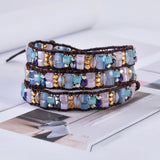 3X Strand Leather Wrap Bracelet Natural Stone Wristband Cuff Bohemian Jewelry