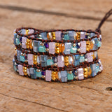 3X Strand Leather Wrap Bracelet Natural Stone Wristband Cuff Bohemian Jewelry