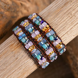 3X Strand Leather Wrap Bracelet Natural Stone Wristband Cuff Bohemian Jewelry