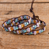 3X Strand Leather Wrap Bracelet Natural Stone Wristband Cuff Bohemian Jewelry