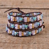 3X Strand Leather Wrap Bracelet Natural Stone Wristband Cuff Bohemian Jewelry
