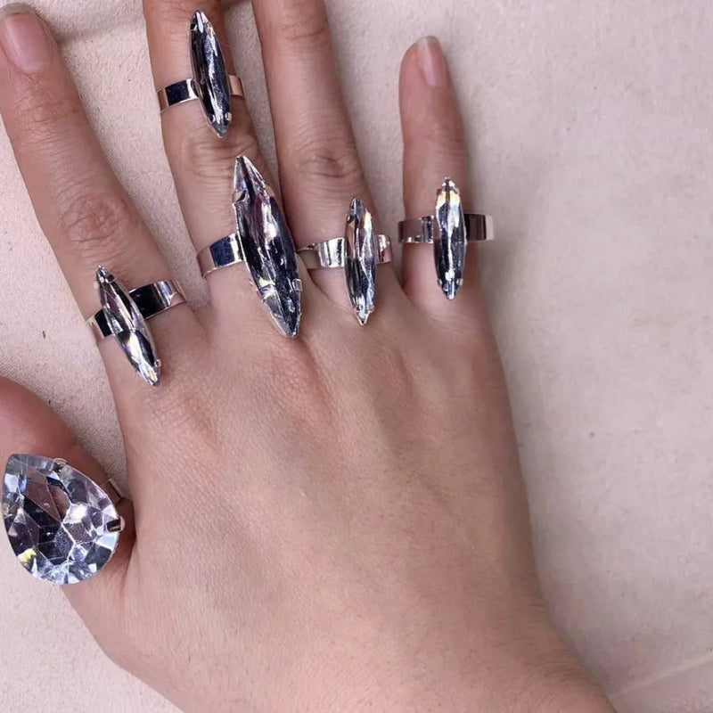 4 PCS Water Drop Acrylic Rhinestone Huge Rings Set Wedding Jewelry