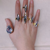 4 PCS Water Drop Acrylic Rhinestone Huge Rings Set Wedding Jewelry