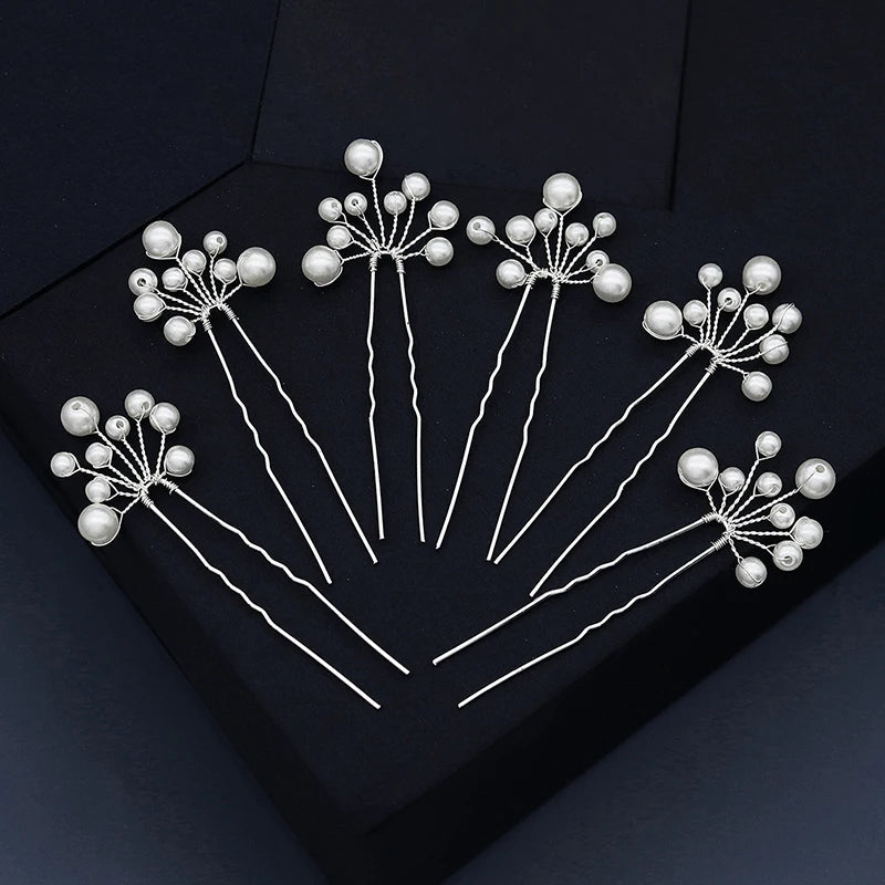 6pcs Pearl Hair Forks Clips Wedding Hairpins Party Hair Jewelry Bride Headpiece