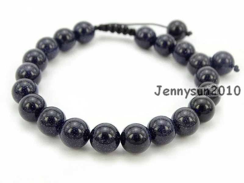 Adjustable Natural Sand Gems Stone Round Beads Bracelet Healing Reiki