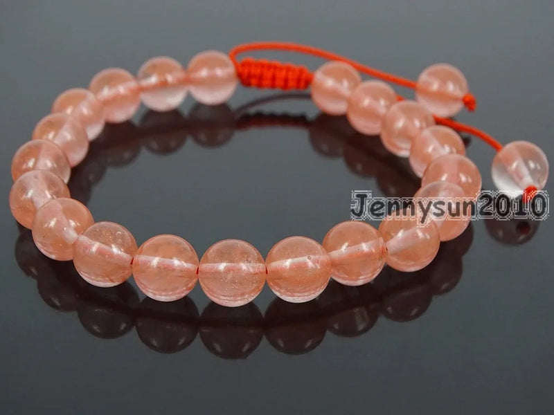 Adjustable Cherry Quartz Round Beads Bracelet Healing Reiki 5 Strands