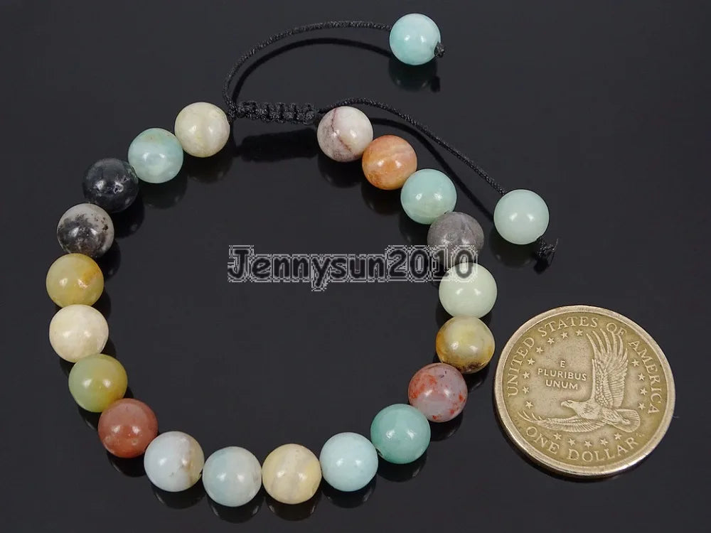 8mm Adjustable Amazonite Round Beads Bracelet Healing Reiki 5 Strands
