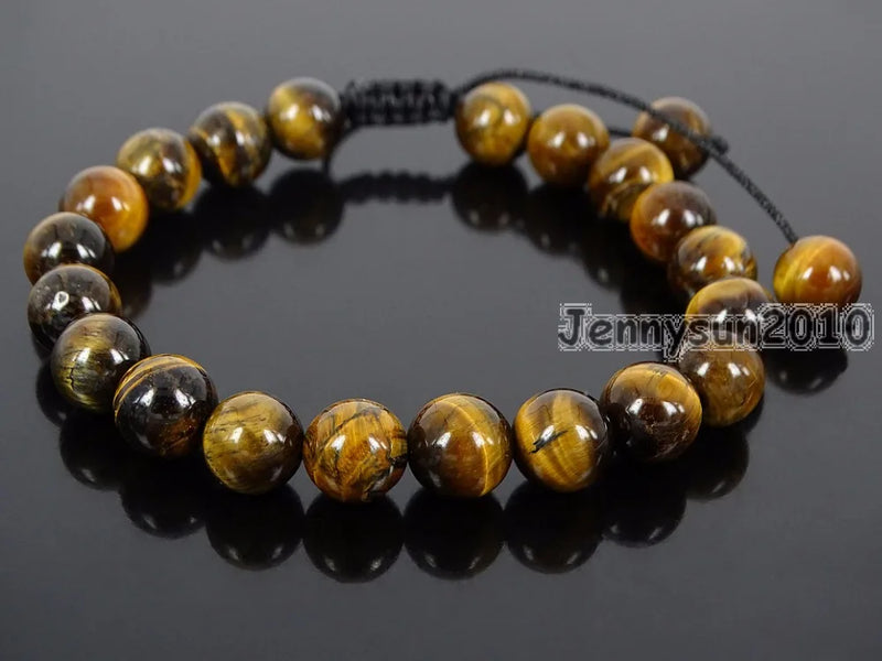 Adjustable Tiger's Eye Round Bead Bracelet 5-Pack