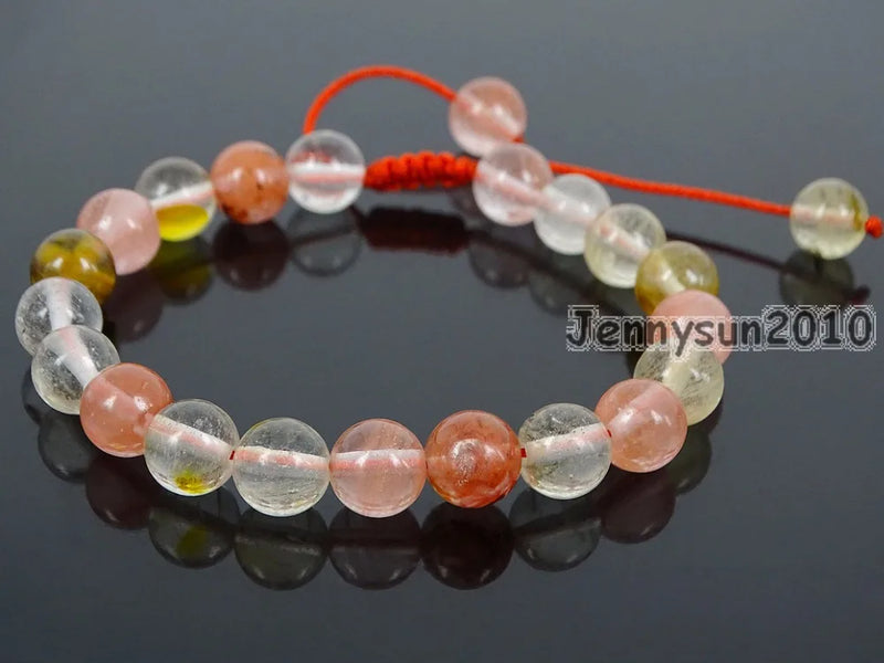 Adjustable Watermelon Skin Quartz Round Beads Bracelet Healing Reiki
