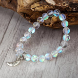 Moonstone Bead Bracelet with Moon Charm for Women