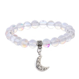Moonstone Bead Bracelet with Moon Charm for Women