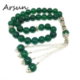 8mm Green Agate Stone Round 33 Prayer Beads Tasbih Rosary Bracelet