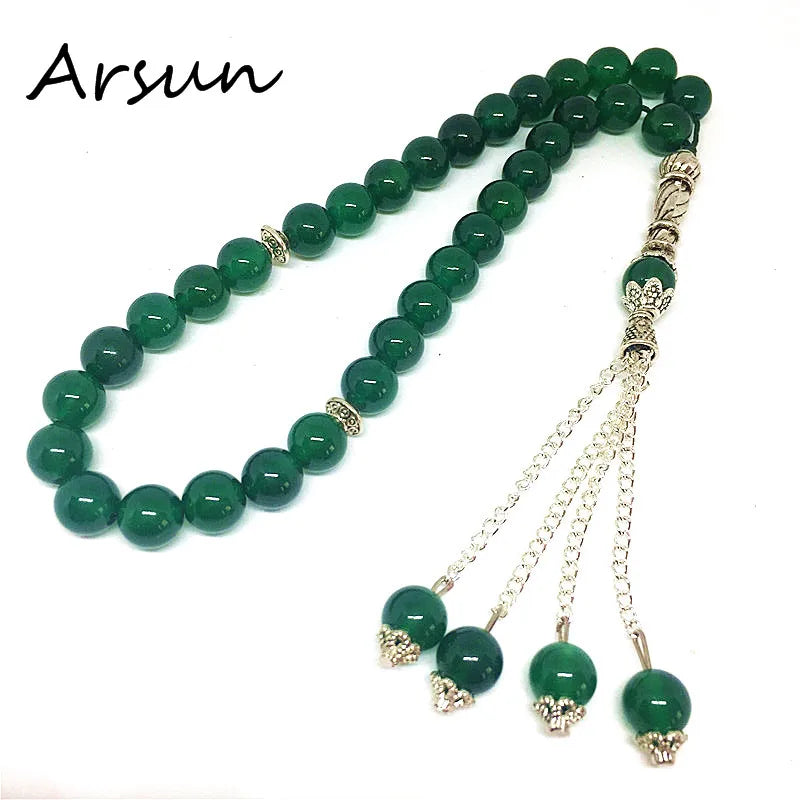 8mm Green Agate Stone Round 33 Prayer Beads Tasbih Rosary Bracelet