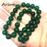 8mm Green Agate Stone Round 33 Prayer Beads Tasbih Rosary Bracelet