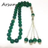 8mm Green Agate Stone Round 33 Prayer Beads Tasbih Rosary Bracelet