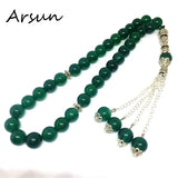 8mm Green Agate Stone Round 33 Prayer Beads Tasbih Rosary Bracelet