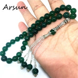 8mm Green Agate Stone Round 33 Prayer Beads Tasbih Rosary Bracelet
