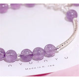 925 Silver Amethyst Stone Beads Bracelet for Women - Lucky Friendship Gift