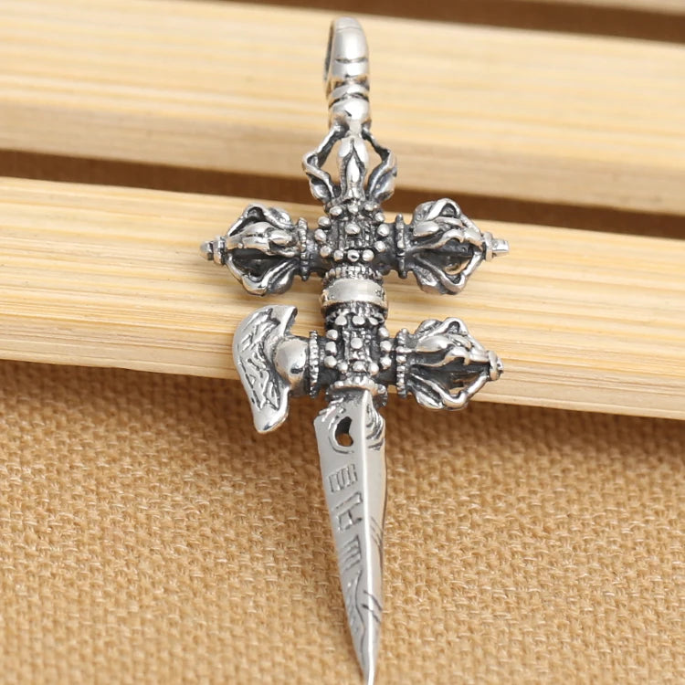 925 Silver Tibetan Dorje Pendant Vintage Sterling Silver Dorje Amulet