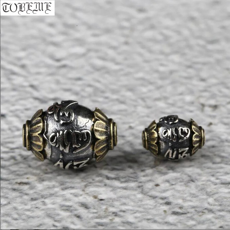 925 Silver Tibetan Six Words Proverb Bead Buddhist OM Mani Loose Beads
