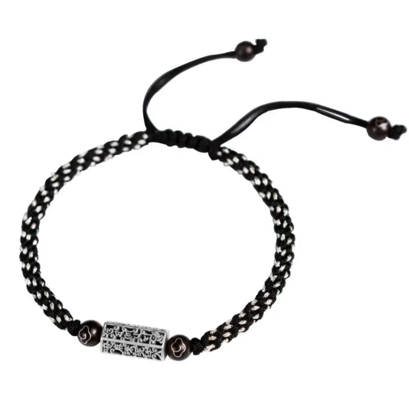 925 Silver Tibetan Six Words Proverb Beaded Bracelet