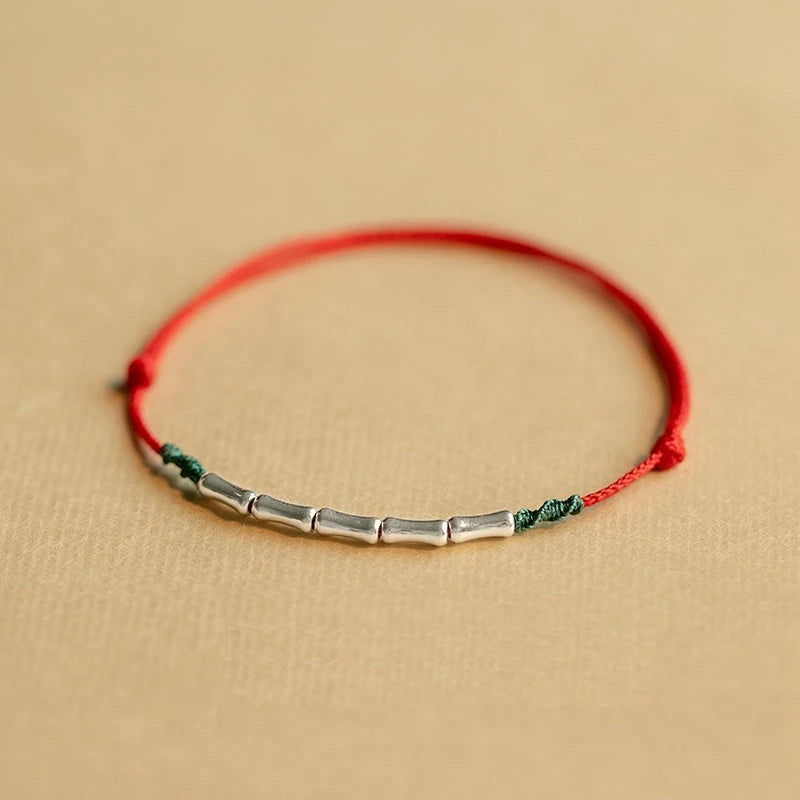 925 Silver Bamboo Red Line Lucky Bracelet Men Women Charm Bracelet