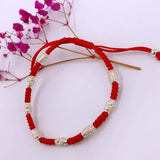 925 Silver Beads Red Rope Bracelets Cord String Friendship Bangle