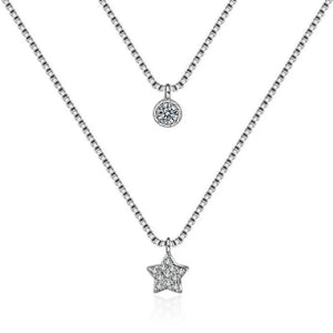 925 Silver Stars CZ Multilayer Pendant Necklace