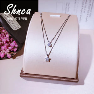 925 Silver Stars CZ Multilayer Pendant Necklace
