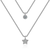 925 Silver Stars CZ Multilayer Pendant Necklace