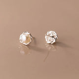 925 Silver Pearl Twist Flower Stud Earrings