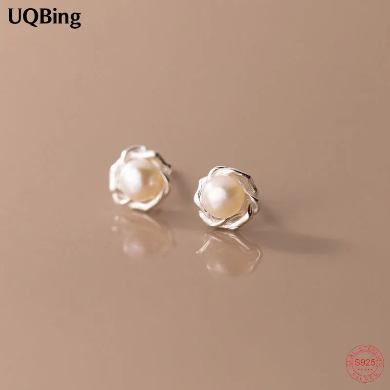 925 Silver Pearl Twist Flower Stud Earrings