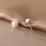 925 Silver Pearl Twist Flower Stud Earrings