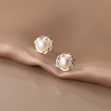 925 Silver Pearl Twist Flower Stud Earrings