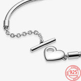 925 Silver Love Heart T-shaped Snake Chain Bracelet Gift