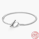 925 Silver Love Heart T-shaped Snake Chain Bracelet Gift