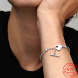 925 Silver Love Heart T-shaped Snake Chain Bracelet Gift