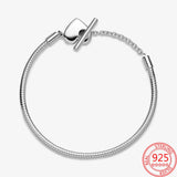 925 Silver Love Heart T-shaped Snake Chain Bracelet Gift