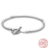 925 Silver Love Heart T-shaped Snake Chain Bracelet Gift