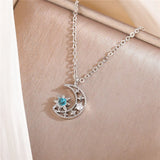 925 Silver Moon Stars Opal Sun Pendant Necklace for Women XN217