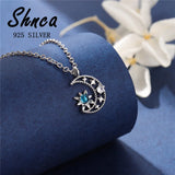 925 Silver Moon Stars Opal Sun Pendant Necklace for Women XN217